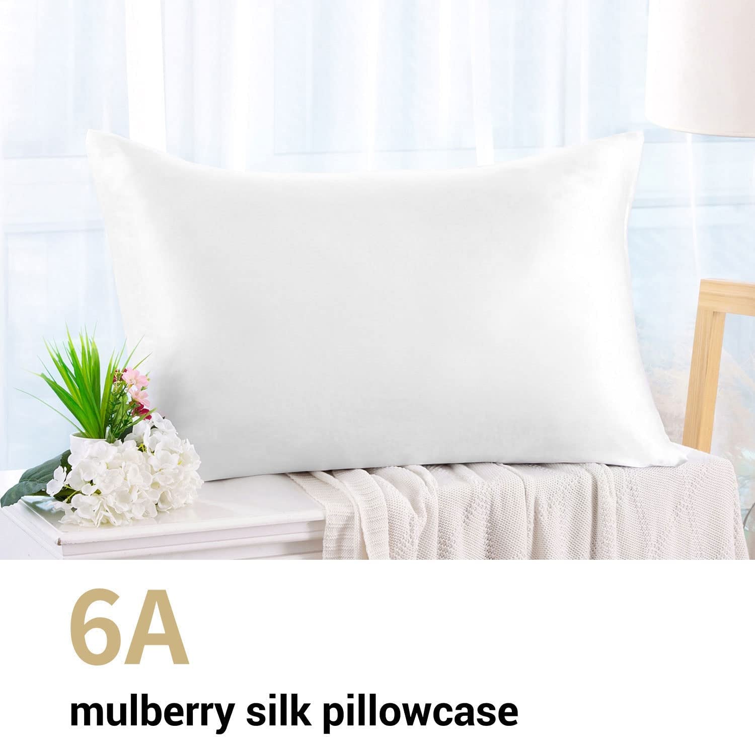100% Mulberry Silk Pillowcase for Hair and Skin,Both Sides 19 Momme Pure Silk,1Pc(Queen 20''X30'',Ivory)