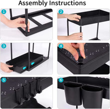 Load image into Gallery viewer, under Sink Organiser and Storage, 2 Tier Pull Out Sliding Cabinet Basket Organizer Rack with Hooks, Hanging Cup, Multi-Purpose Spice Rack Storage Shelf for Bathroom Kitchen Countertop
