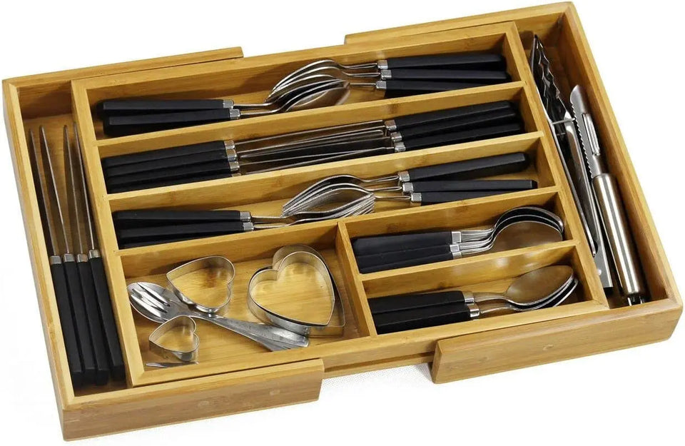 Bamboo Cutlery Tray Expandable Utensil Drawer Kitchen Organizer Insert Divider