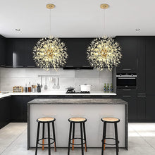 Load image into Gallery viewer, Modern Firework Chandeliers Dandelion Pendant Light, 8 Lights G9 Lamps Alloy Fixtures - with Bulb and 32 Strings Crystal, for Living Room, Bedroom, Dining, Foyer, Hallway, Shop (Gold, Warm Light)

