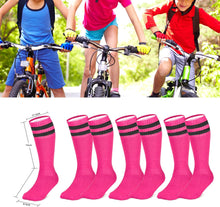 Load image into Gallery viewer, Kids Soccer Socks, [3 Pairs] Stripes Knee High Tube Socks Sport Kids Stockings for Child Young Boys and Girls (US Size 3-6）
