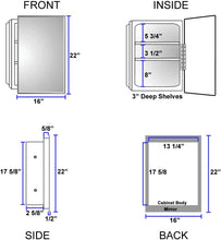 Load image into Gallery viewer, 16&quot; X 22&quot; Medicine Cabinets for Bathroom with Mirror - Bright Steel Framed, Recessed, Modern Home Décor, Bright Steel, Non-Adjustable Shelves
