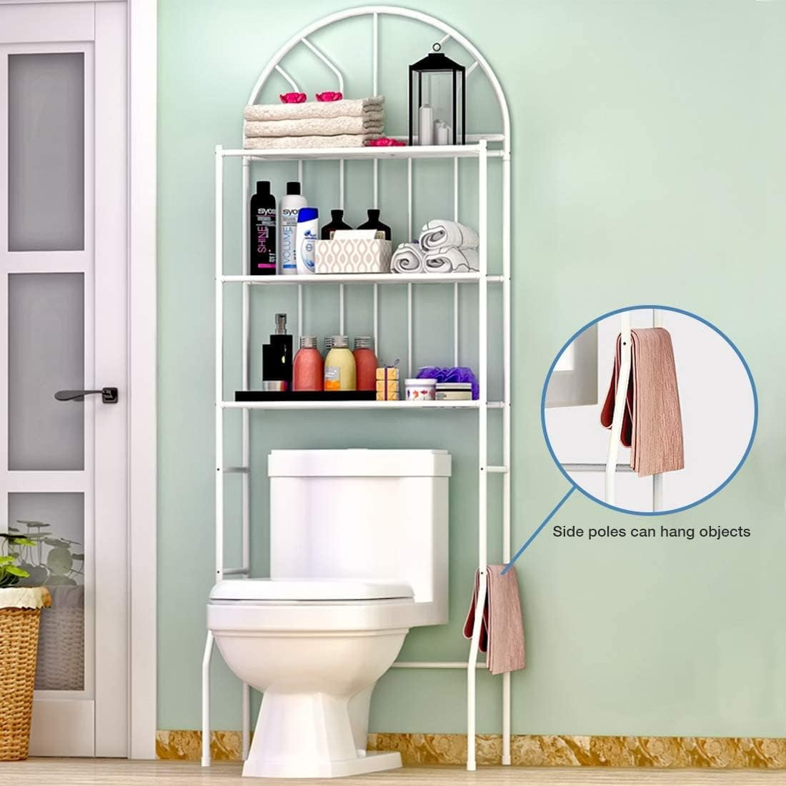 3-Tier over the Toilet Storage Rack, Metal Bathroom Organizer Bathroom Shelf Space Saver (White)