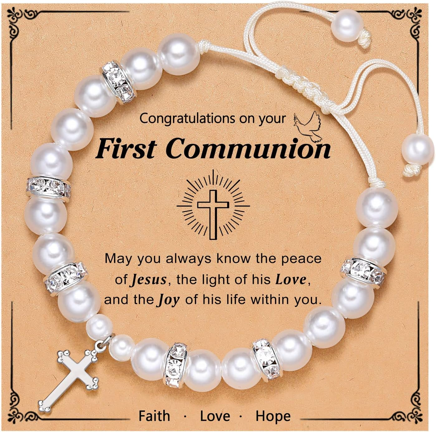 Baptism Gifts for Girl, First Communion Gifts Bracelets for Girls, Cross Bracelet