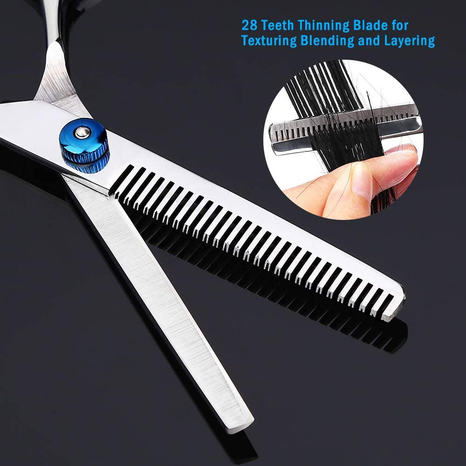 Professional Hair Cutting Scissors,  9 PCS Barber Thinning Scissors Hairdressing Shears Stainless Steel Hair Cutting Shears Set with Cape Clips Comb for Barber Salon and Home