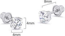 Load image into Gallery viewer, 14K White Gold 2-6Mm Basket round Solitaire Cubic Zirconia Children Screw Back Baby Girls Earrings
