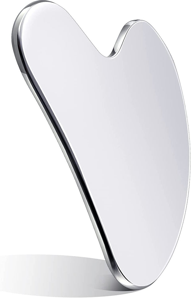 Stainless Steel Gua Sha Facial Tools Guasha Tool for Face Metal Gua Sha Tighten Skin Heart Massage Guasha Beauty Tool for Body Eyes Neck Massager with Travel Pouch (Silver, Heart Style)