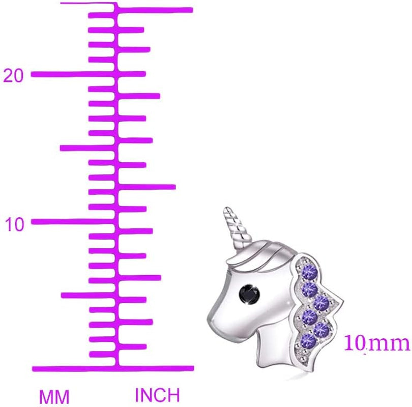 Unicorn Stud Earrings Hypoallergenic 925 Silver Light Pink Sparkling with Zircon for Little Girls Kids Jewelry Birthday Party