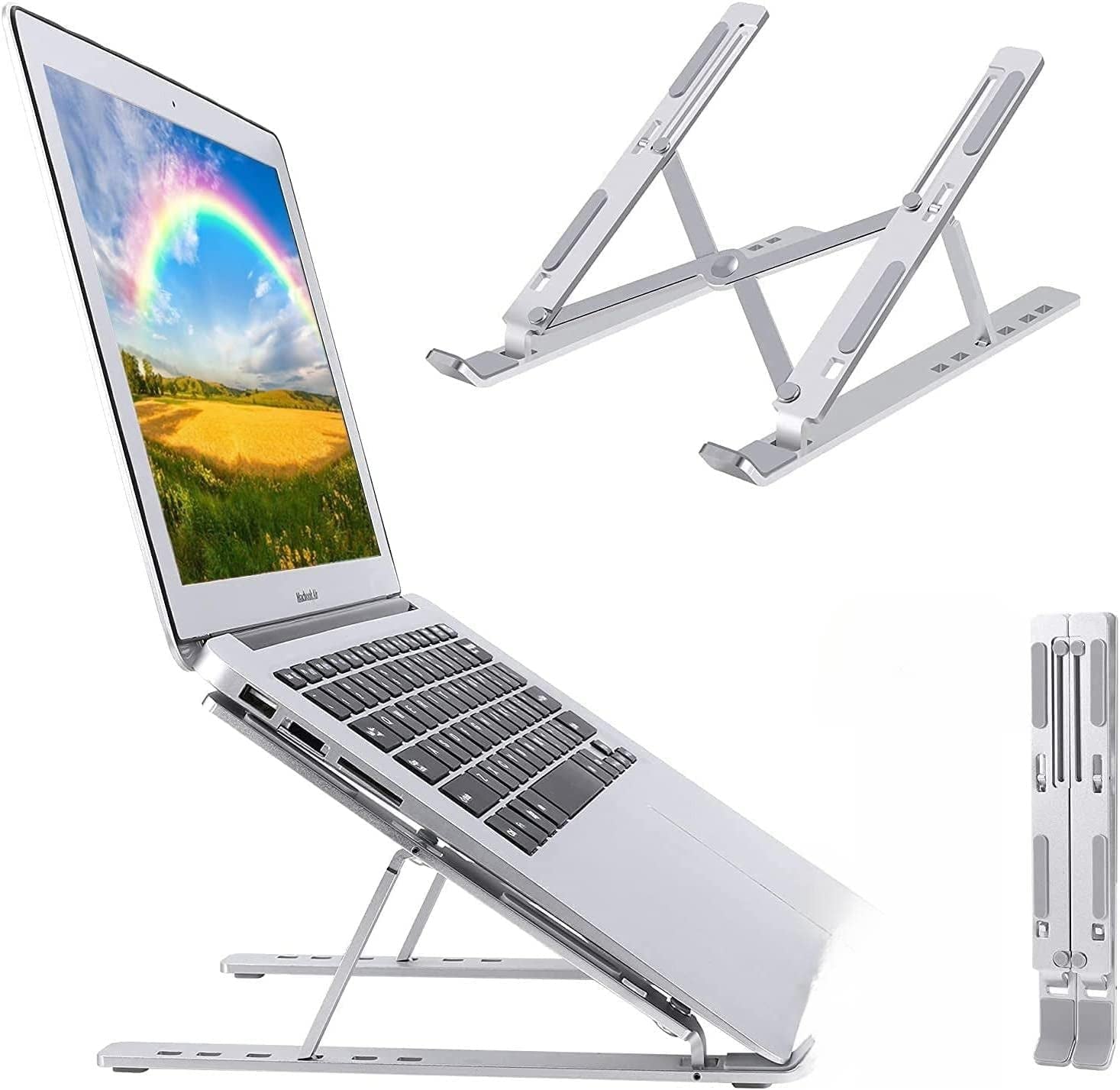 Laptop Stand for Desk, Aluminum Portable Computer Stand Holder, Ergonomic Aluminum Laptop Mount Stand Compatible with Macbook, Dell, Lenovo More 10-15.6'' Laptops (Silver)