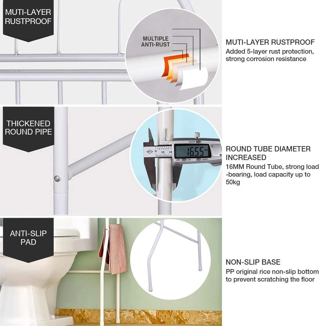 3-Tier over the Toilet Storage Rack, Metal Bathroom Organizer Bathroom Shelf Space Saver (White)