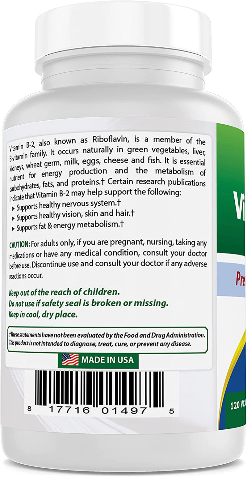 Vitamin B2 (Riboflavin) 400Mg - Migraine Relief - Veggie Capsules - Conezyme Precursor - 120 Count
