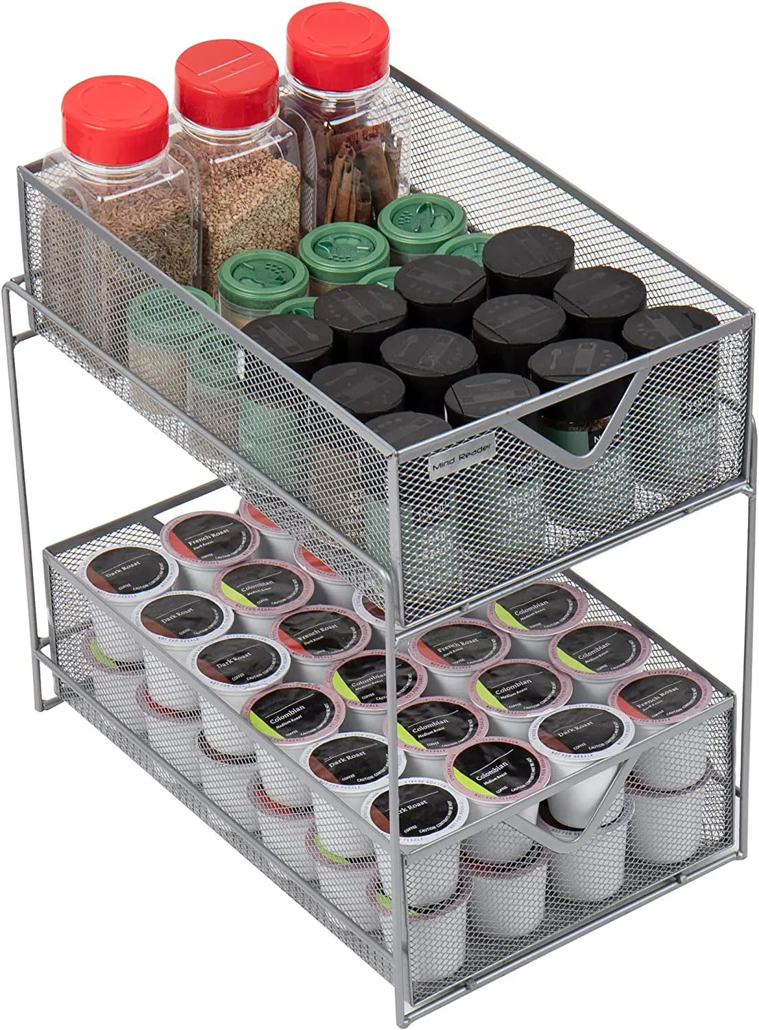 2 Tier Metal Mesh Storage Baskets Organizer, Home, Office, Kitchen, Bathroom, Silver