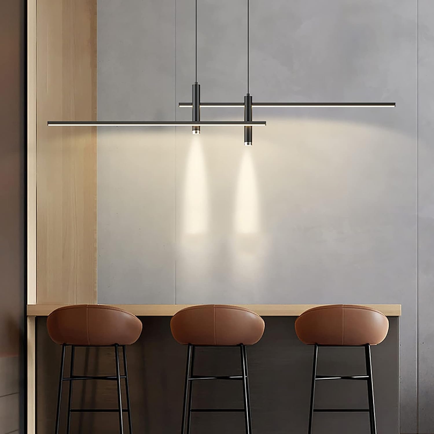Modern Dimmable LED Pendant Lighting for Kitchen Island - Linear LED Chandelier with Spotlights, Adjustable Hanging Light for Dining Table, Black 120Cm/47Inch, Energy Class A, Iok34-003