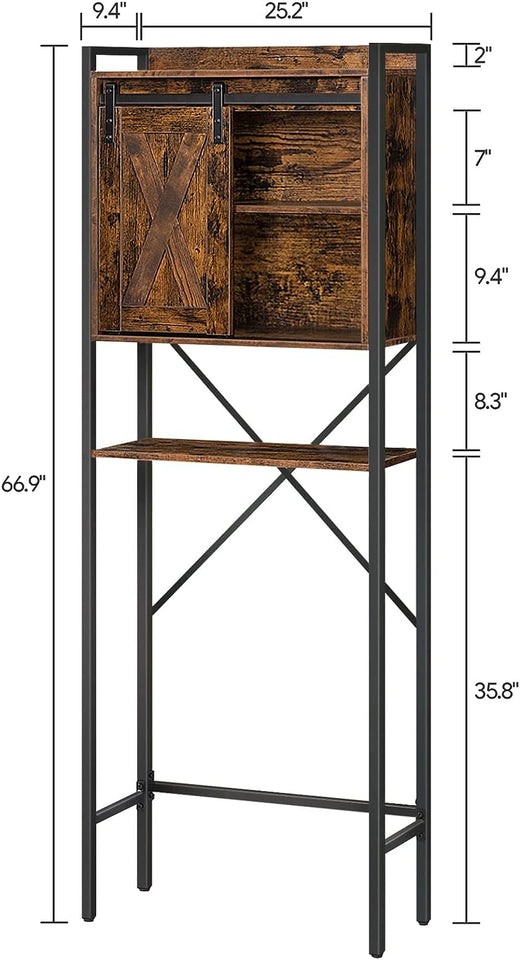 over the Toilet Storage Cabinet, 4-Tier Bathroom Space-Saver Rack over Toilet, Toilet Organizer Rack with with Cupboard and Adjustable Shelf, Easy Assembly, Rustic Brown TRHR0201