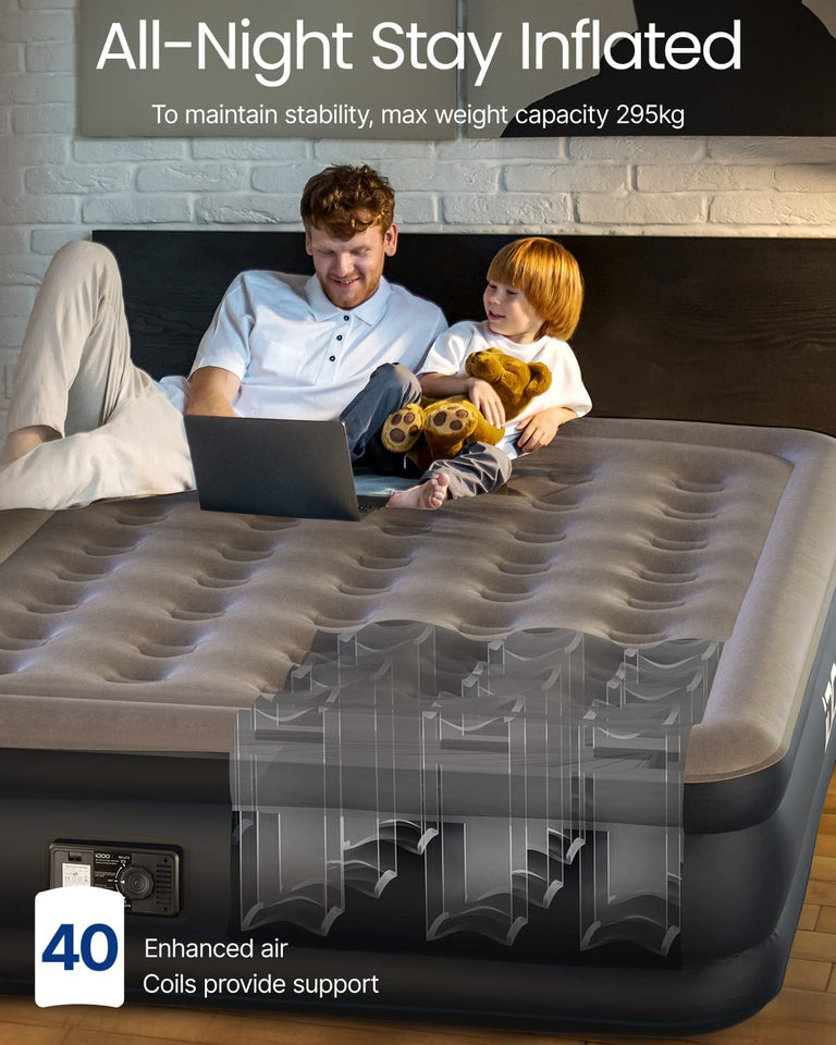 Queen Size Air Mattress, Inflatable Airbed with Built-In Pump, 3 Mins Quick Self-Inflation/Deflation, Comfortable Top Surface Blow up Bed for Home Portable Camping Travel, 80X60X18In, 650Lb MAX