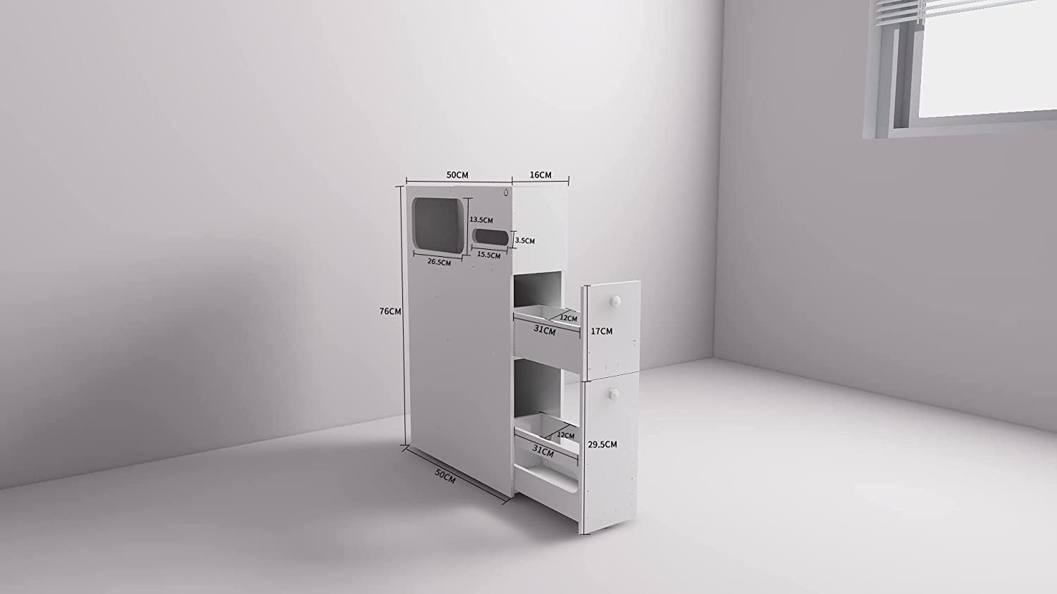 Bathroom Storage Rolling Cabinet Toilet Roll Holder White