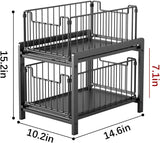 Under Sink Storage 2 Tier Stackable Sliding Basket Organizer Drawer Pull Out Drawer Sliding Basket for Kitchen and Bathroom/Cabinet Drawers,Black
