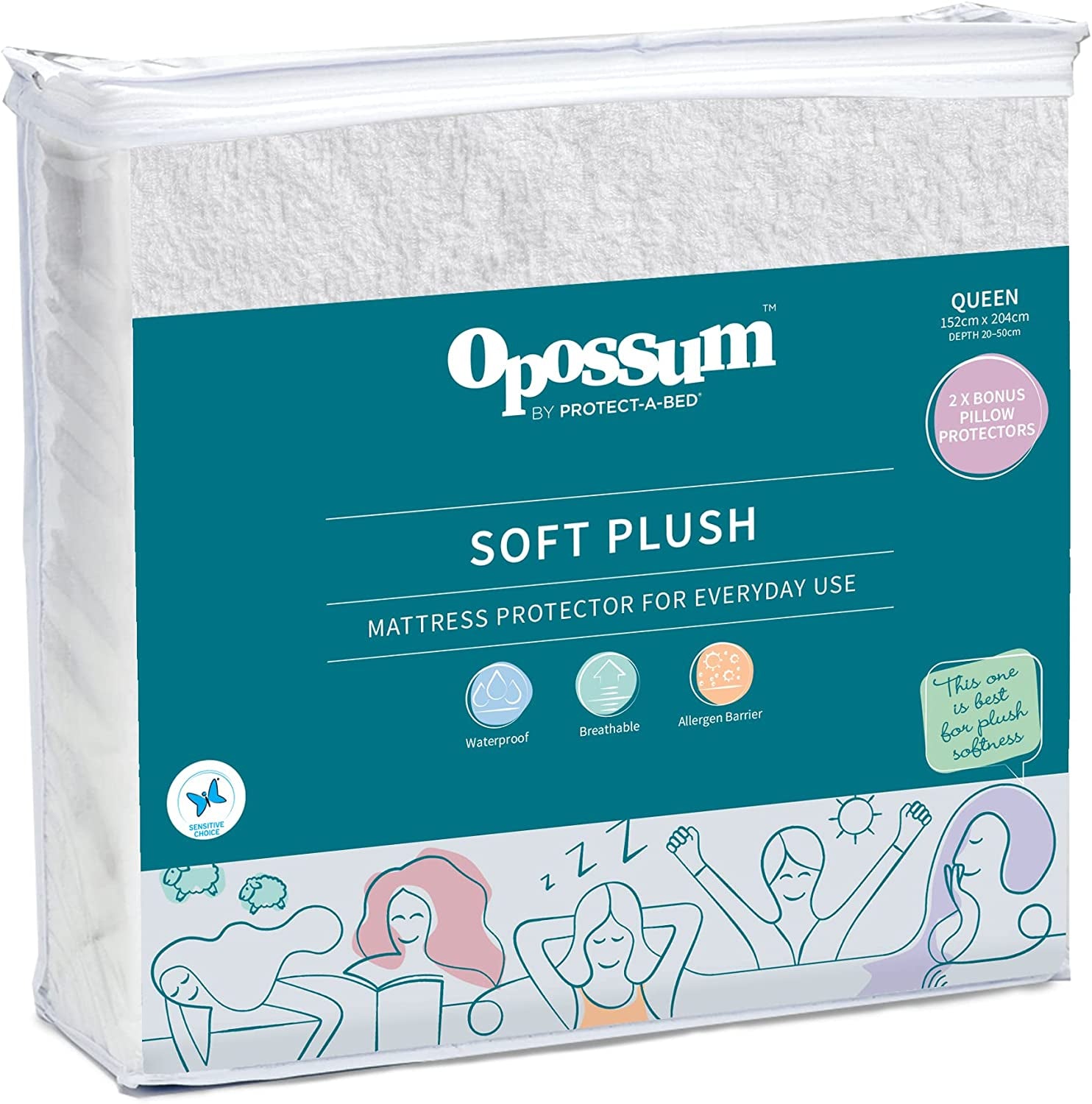 Soft Plush Waterproof Fitted Mattress Protector with Bonus Pillow Protectors, Queen Bed Size