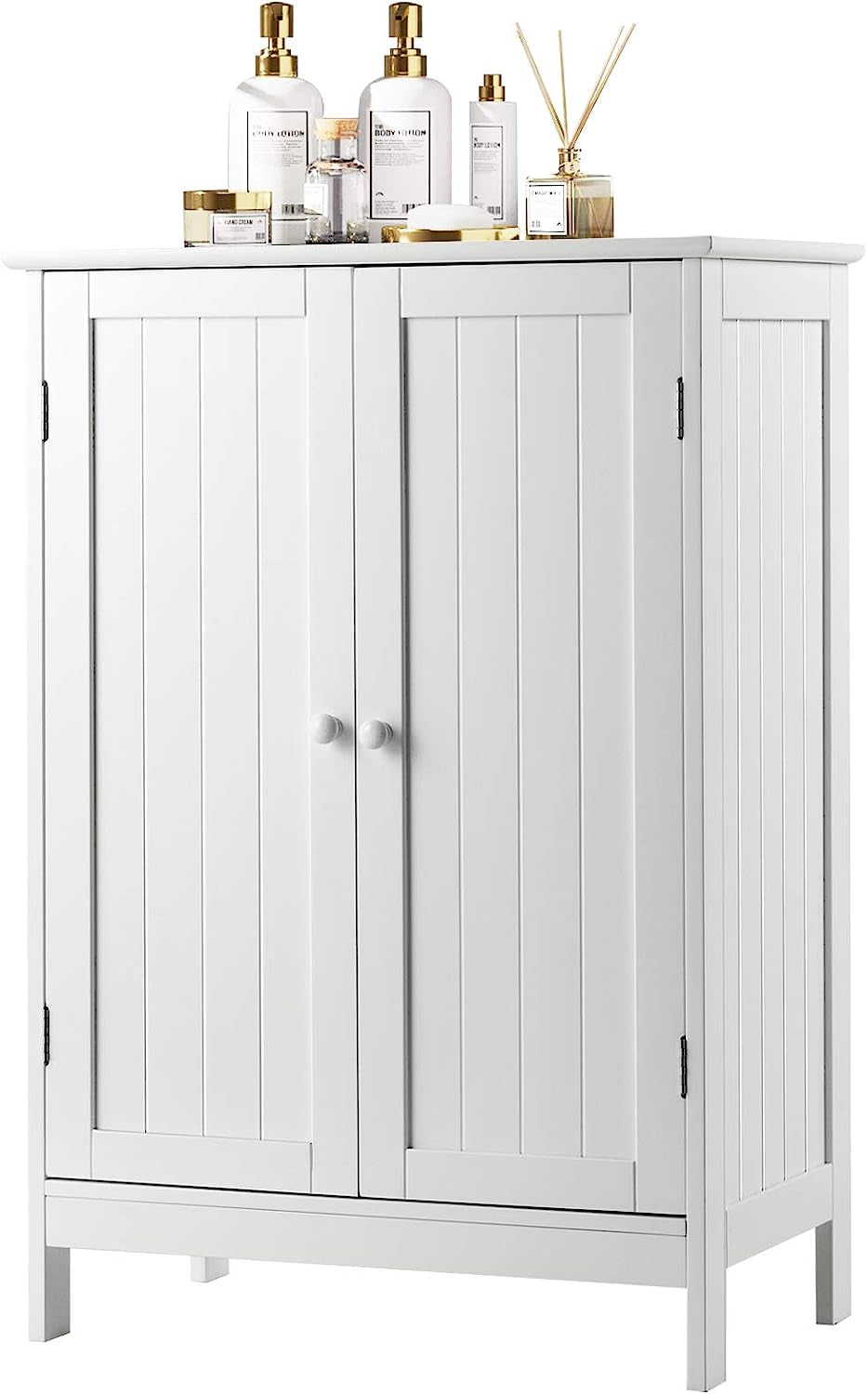 Bathroom Floor Cabinet W/Double Doors, Floor Storage Cabinet W/Shelf, Free Standing Toilet Storage Unit, Laundry Cupboard, Entryway Utility Organizer Cabinet for Bathroom, Kitchen (White)