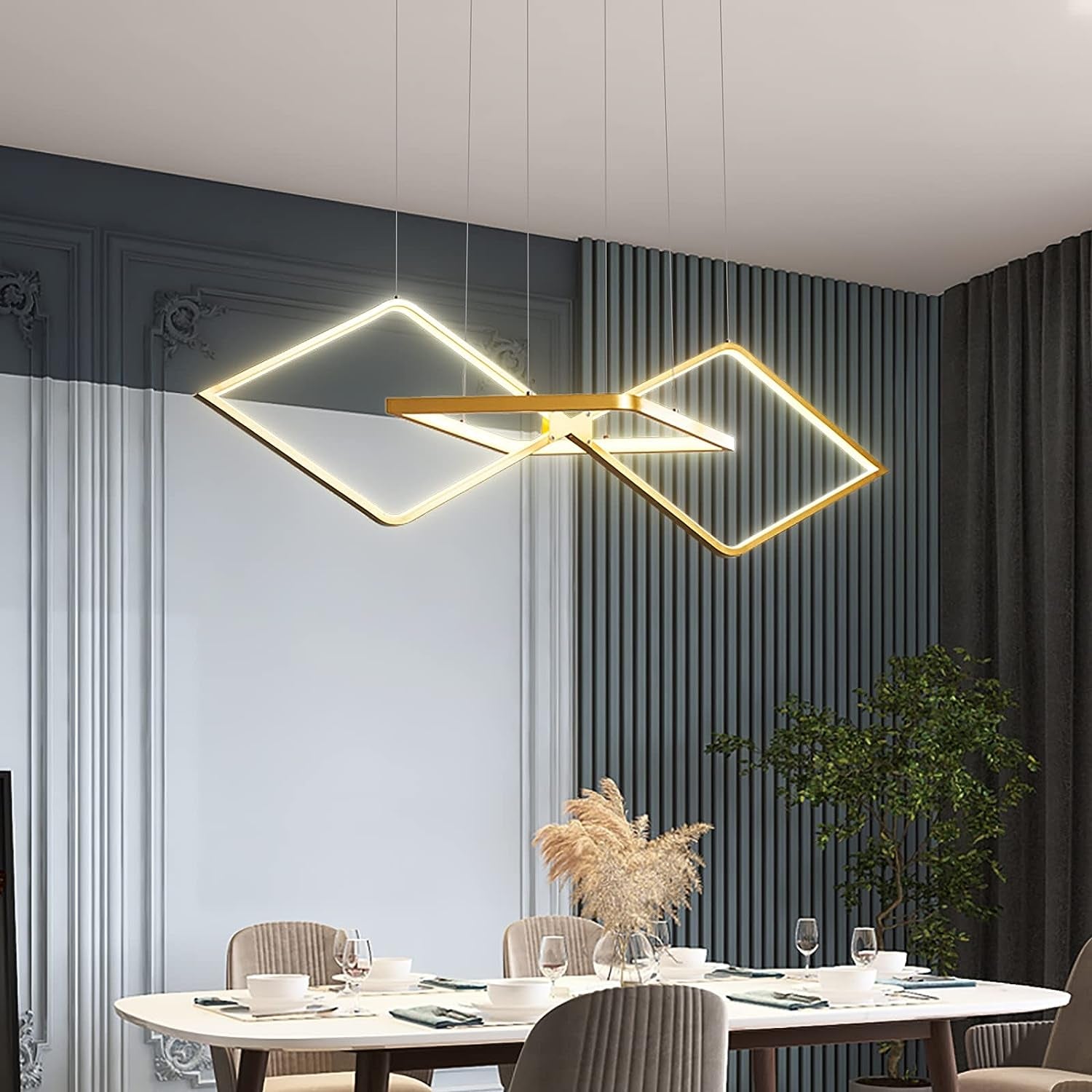 Modern LED Pendant Chandelier Lighting with Remote Control and Smart Lamp App, for Kitchen Island, Restaurant or Office (Golden)