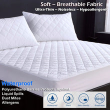Load image into Gallery viewer, Waterproof Quilted Mattress Protector Queen Fitted Bed Topper, Hypoallergenic, Super Soft -Breathable and Noiseless Mattress Cover Stretches up to 40Cm Deep Mattress Support (Queen 155X200)
