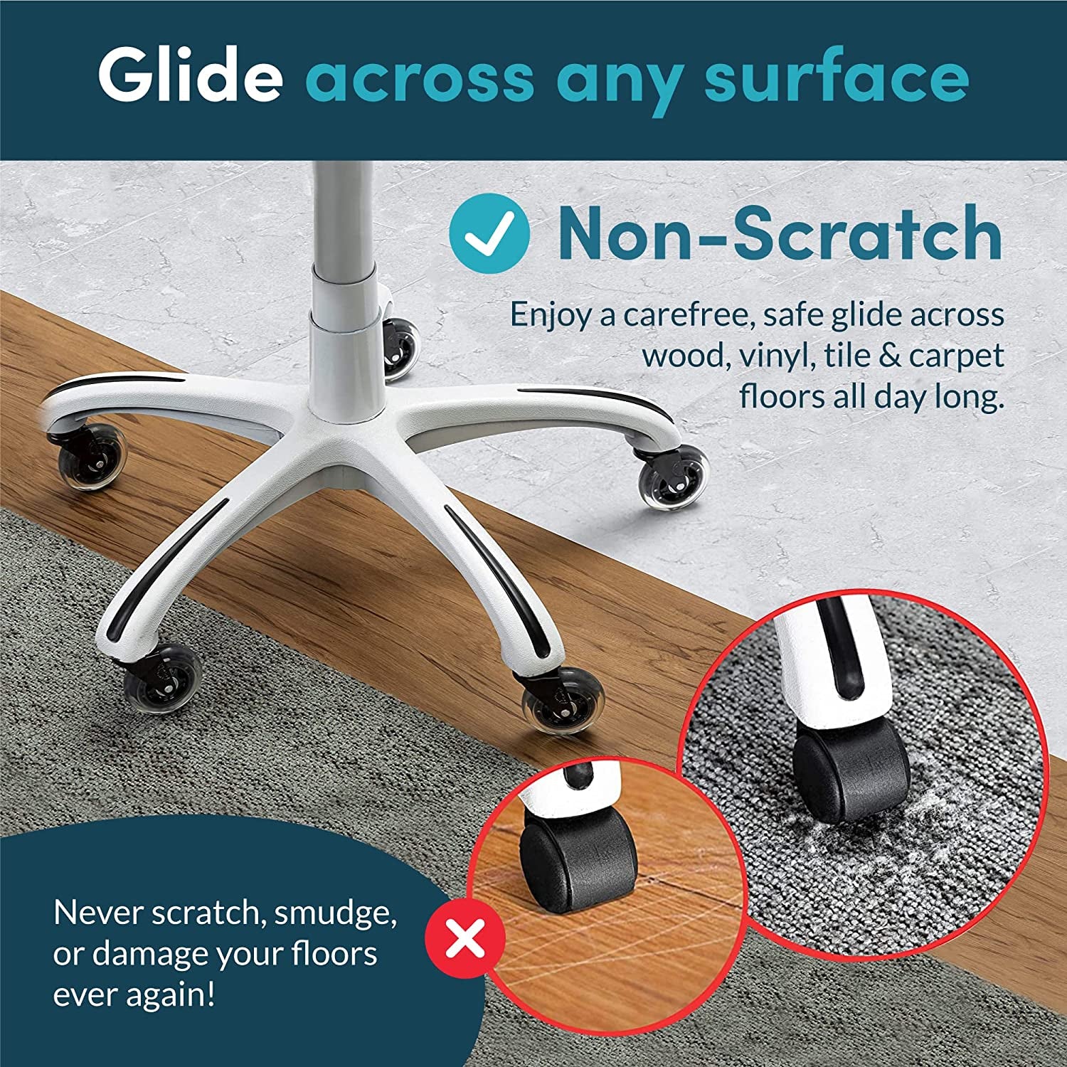 Office Chair Wheels Replacement Rubber Chair Casters for All Floors Including Hardwood Floors, Office Chair Castors for Home and Office Chairs to Replace Office Chair Mats - Universal Fit (NOT 1KEA)