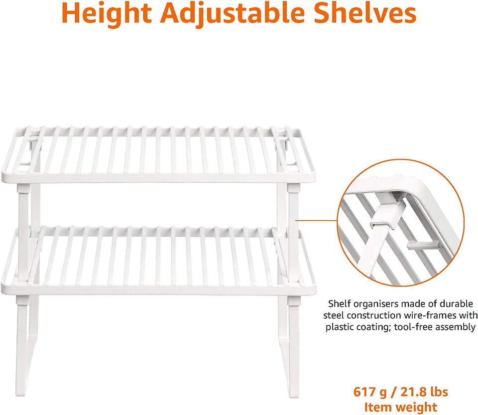 Stackable Metal Kitchen Storage Shelves, Set of 2 - White