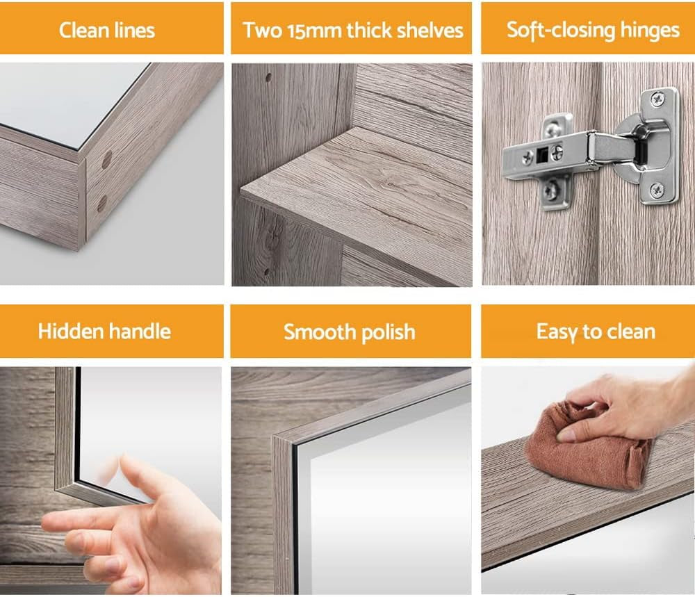 Bathroom Mirror Cabinet Vanity Medicine Shave Wooden Natural 600Mm X720Mm