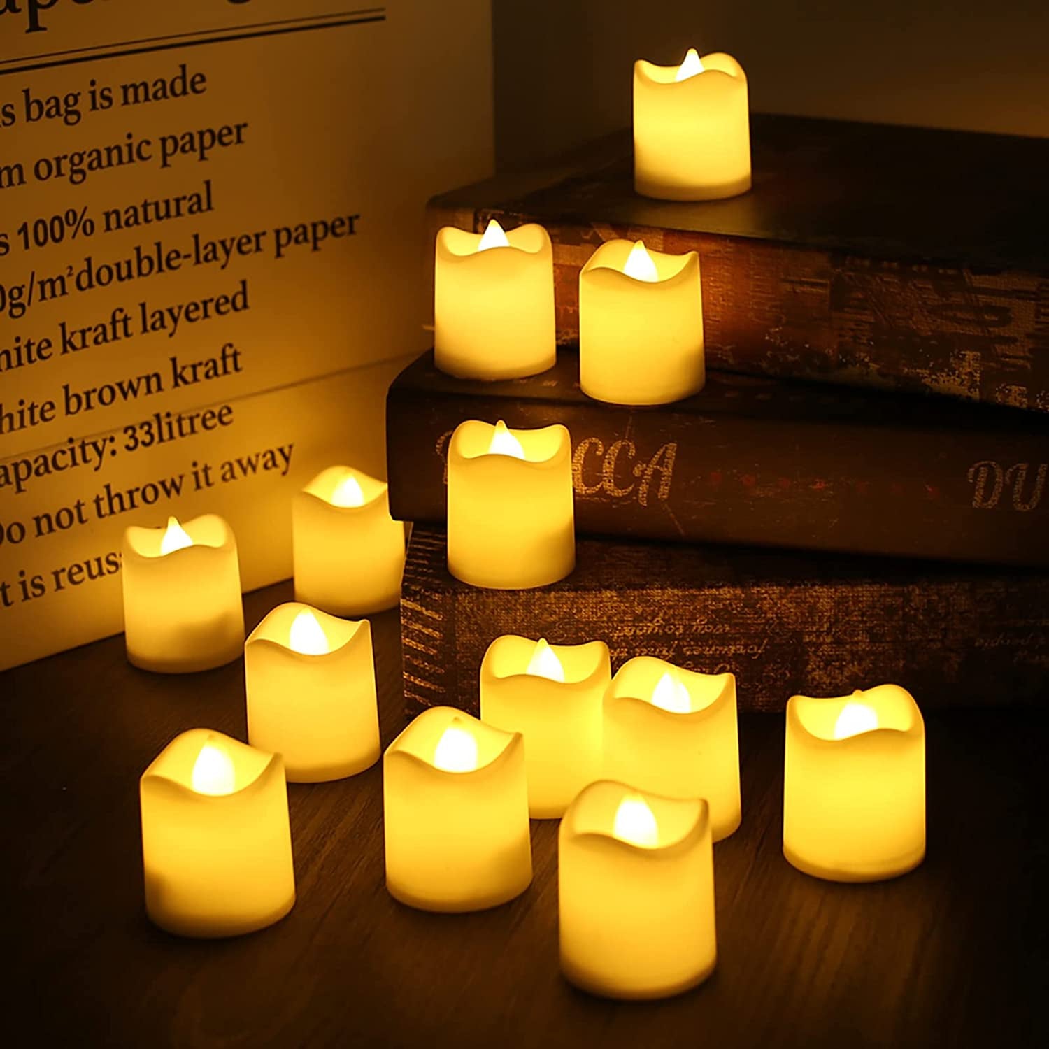 Battery Operated LED Tealights, Pack of 24, Flameless Tea Lights with Warm White Light, Electric Candles Realistic for Wedding, Table, Gift, Outdoor