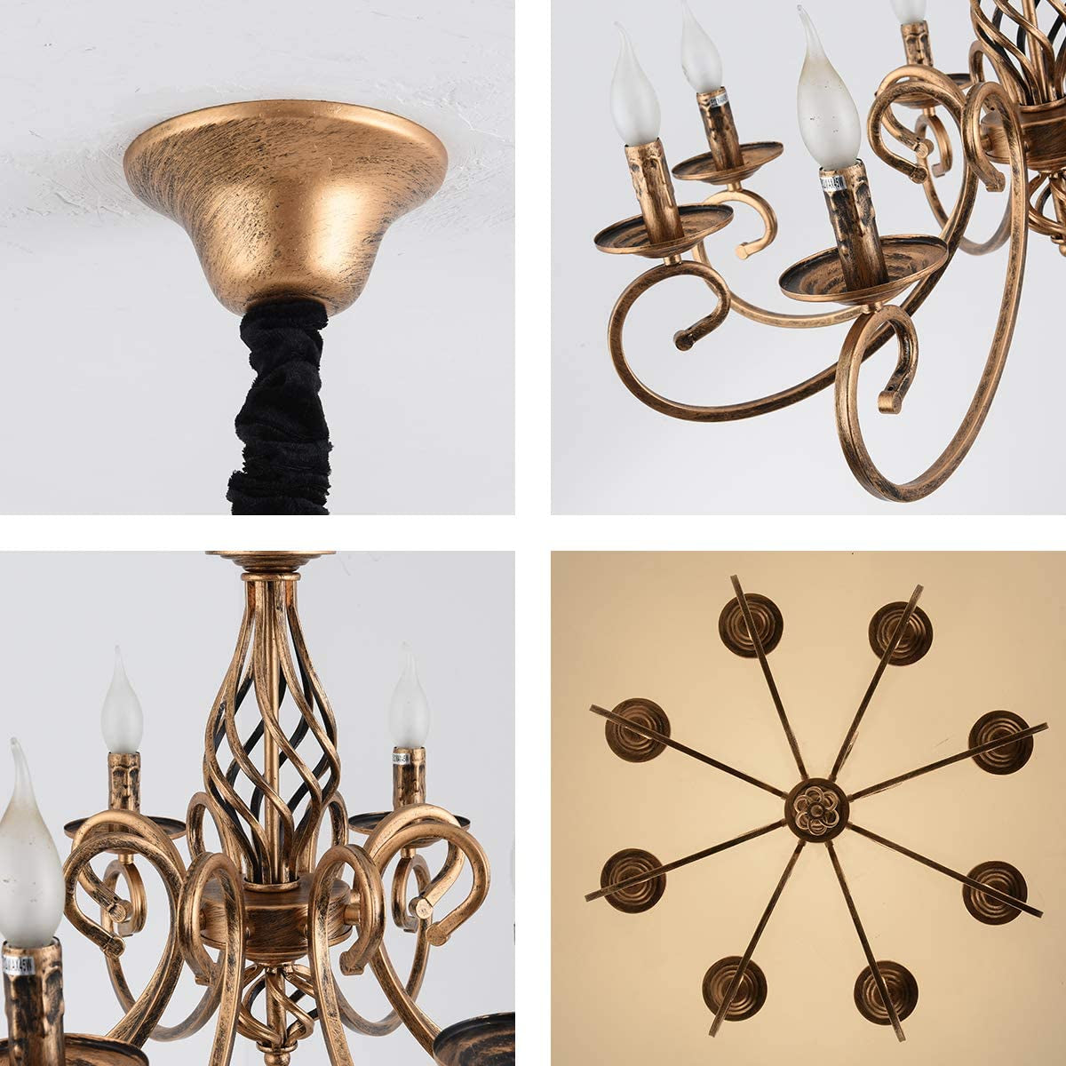 Rustic Chandeliers, 8 Lights Candle French Country Chandelier, Vintage Iron Pendant Light Fixture Hanging Light for Farmhouse, Kitchen Island, Dining Room, Bedroom