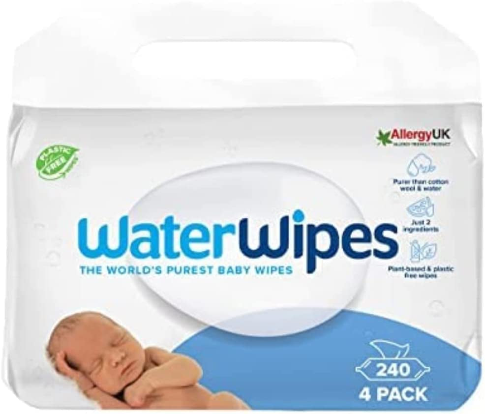 Biodegradable Baby Wipes, 240 Wipes Total (4 Packs X 60 Wipes), 99.9% Water Based Wet Wipes, Unscented & Hypoallergenic for Sensitive and Newborn Skin