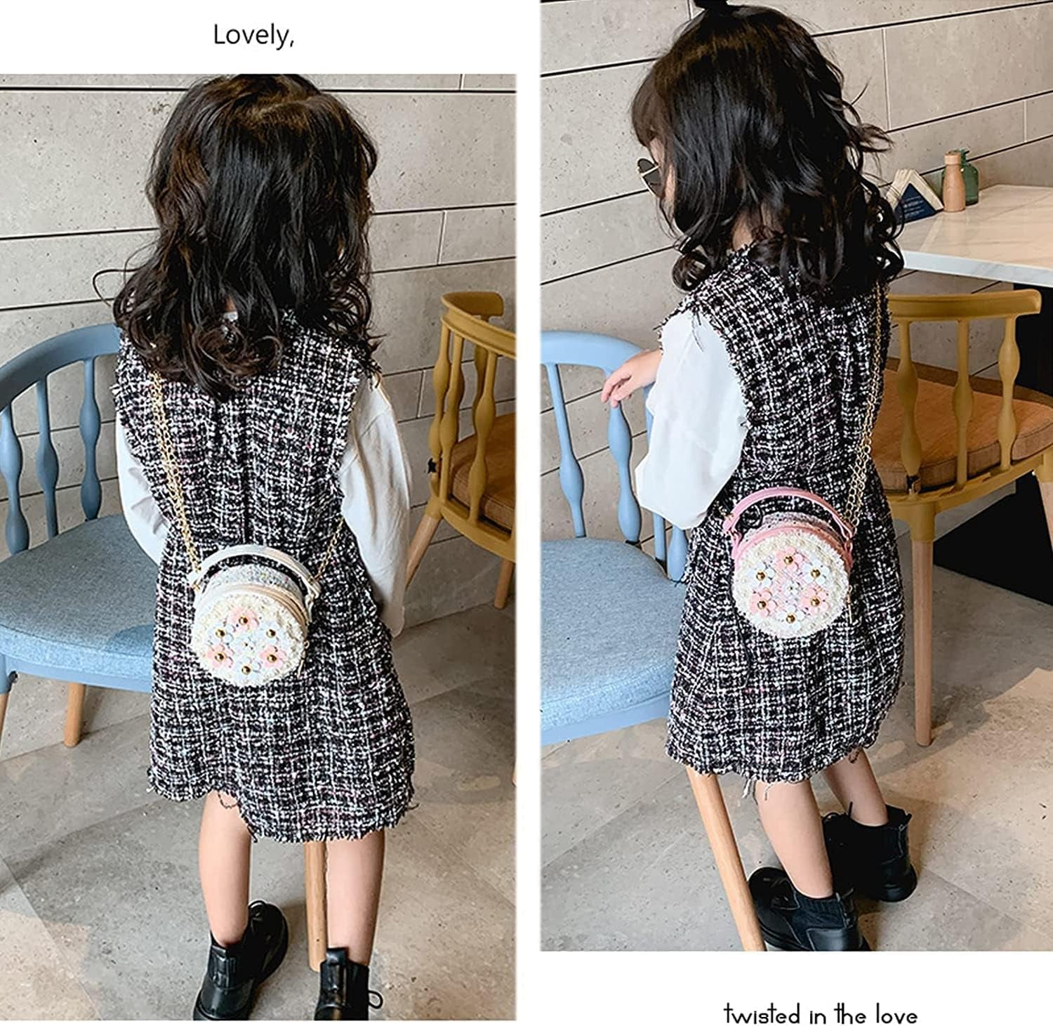 Forwe Little Girls Toddler Crossbody Purse with Pearl Flowers Mini Cute Princess Handbags Shoulder Chain Bag