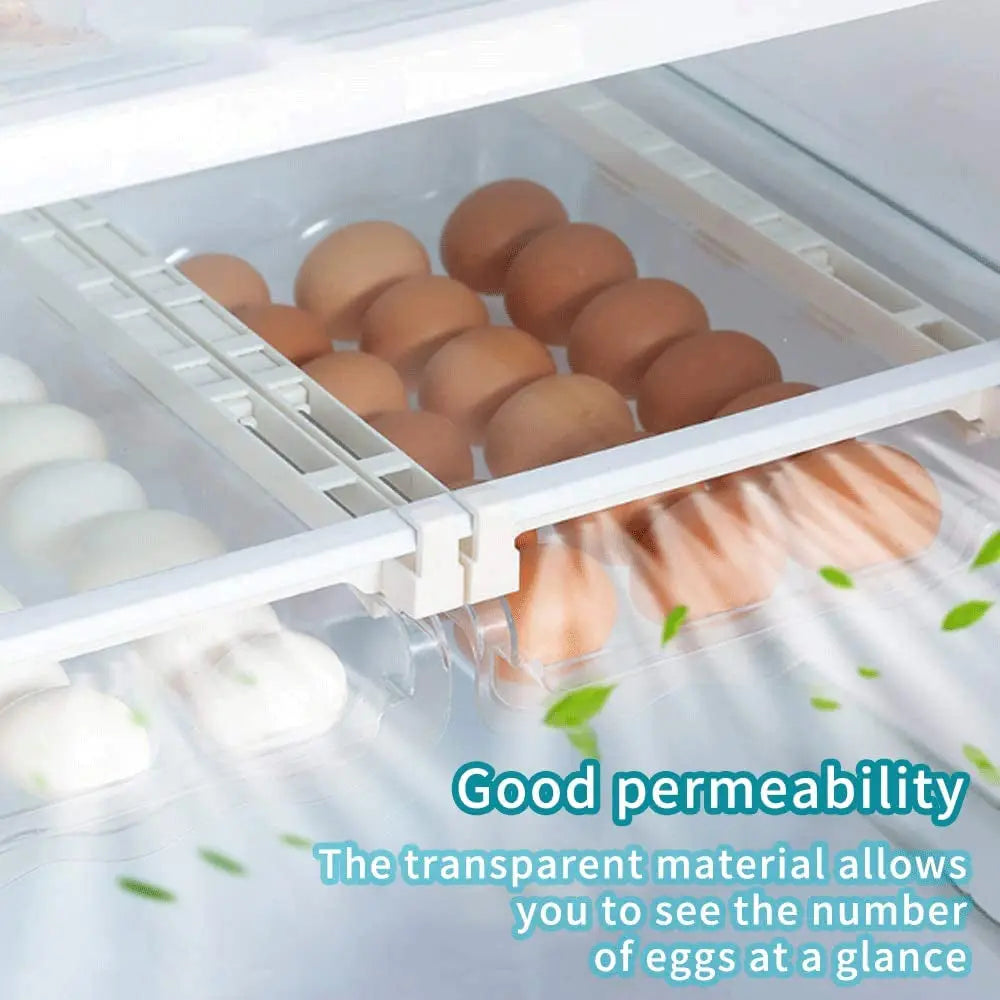 Egg Holder for Refrigerator Drawer,  Egg Tray Storage for Refrigerator, Hangable Egg Dispenser, Plastic Egg Containers Box, save Space, for Fridge Organiser Kitchen Organisation (Capacity 21 Eggs)