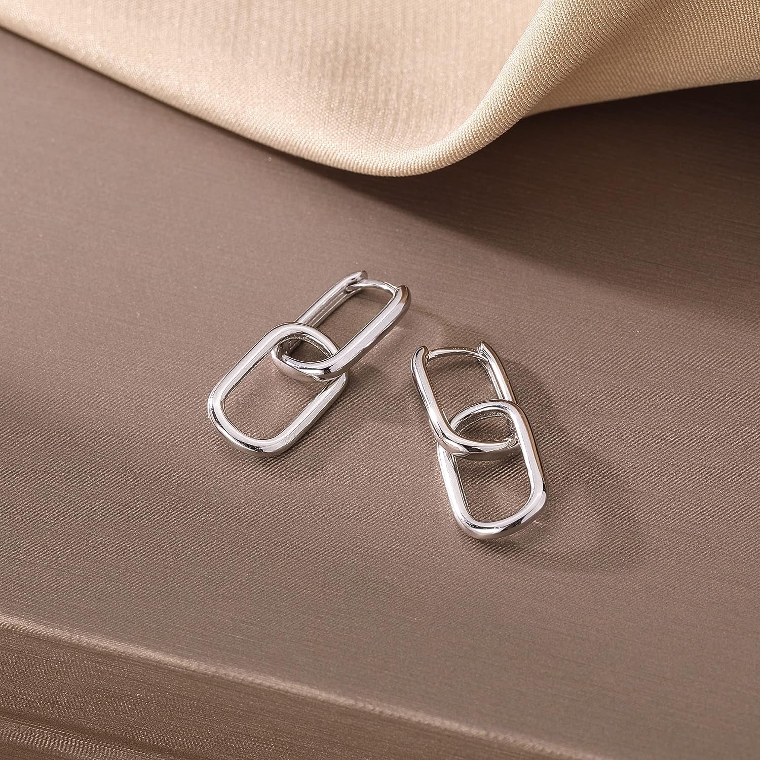 925 Sterling Silver Link Chain Earrings Hoop for Women Teen Girls U Hoop Earrings Minimalist Huggie Drop Earrings