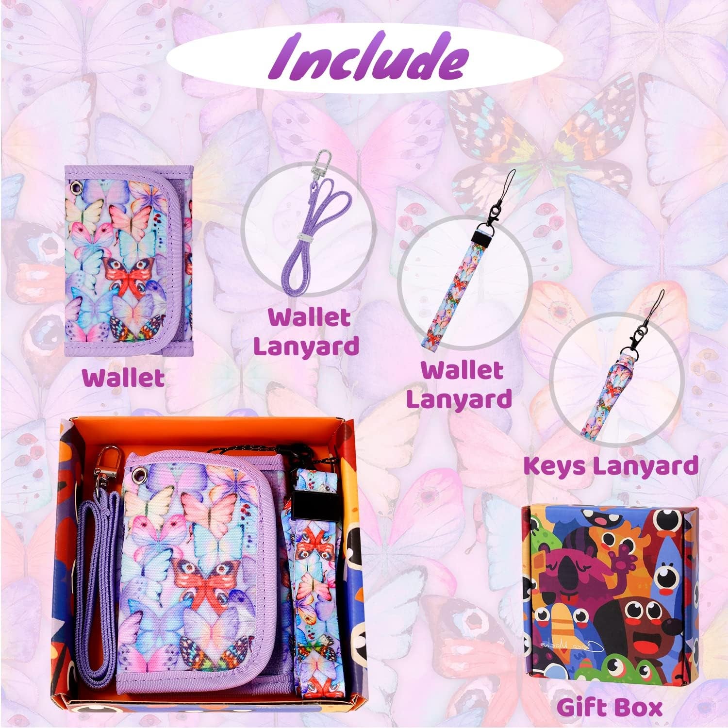 Kids Wallets for Girls, Butterfly-Colorful, Small