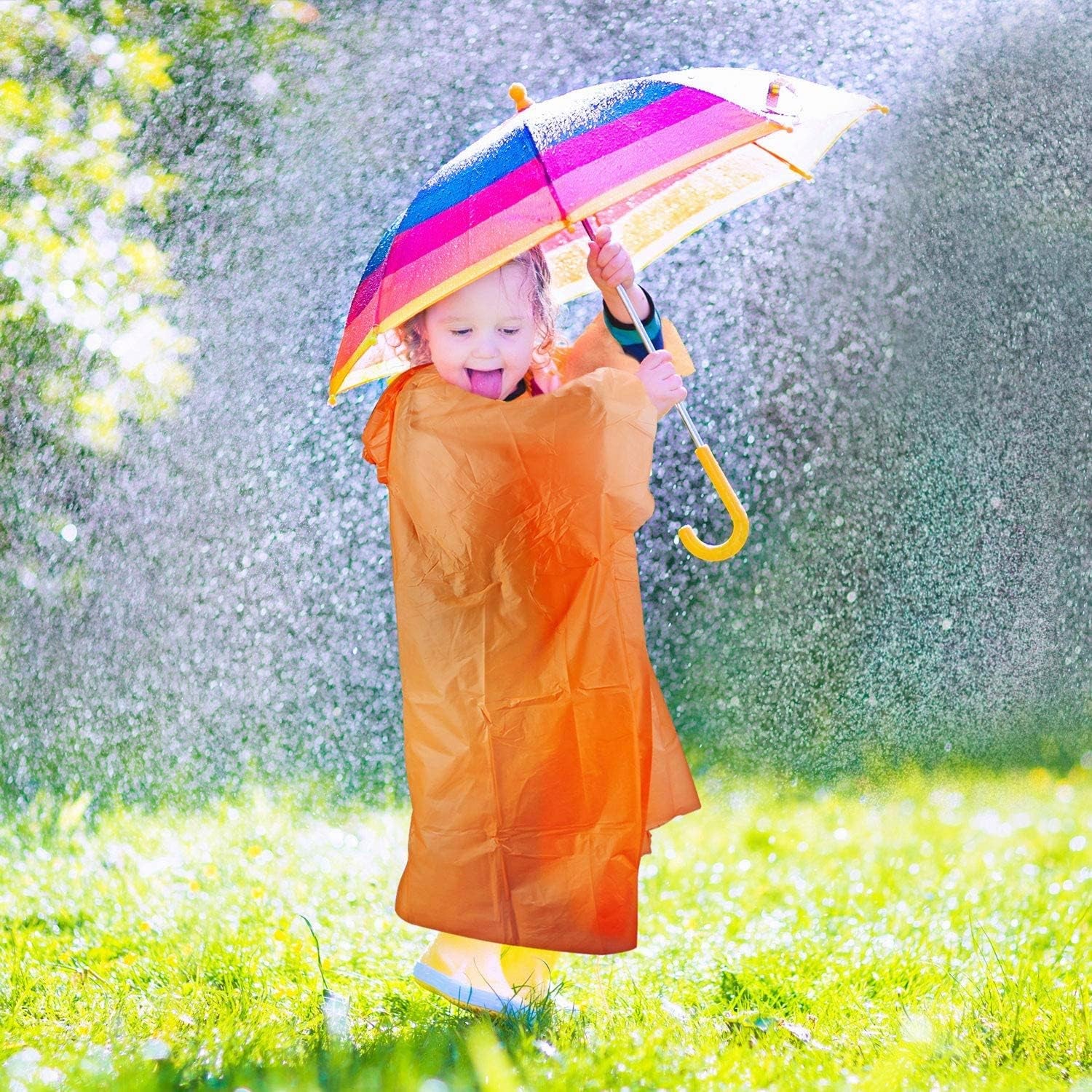 Rain Poncho for Kids, 4 PCS Waterproof Rain Hooded Poncho, Lightweight Reusable Foldable Long Clear Raincoat for Children