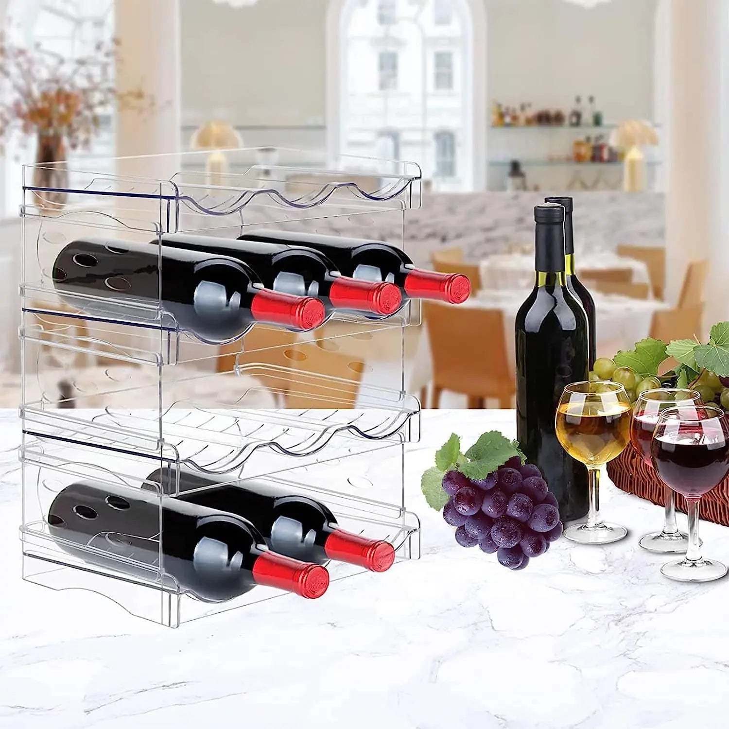Water Bottle Organizer,4 Tier Stackable Clear Plastic Wine Rack,Water Bottle Holder,Cola Drink Organizers for Cabinet Refrigerator Pantry Kitchen Countertops,12 Bottle Acrylic Storage Racks