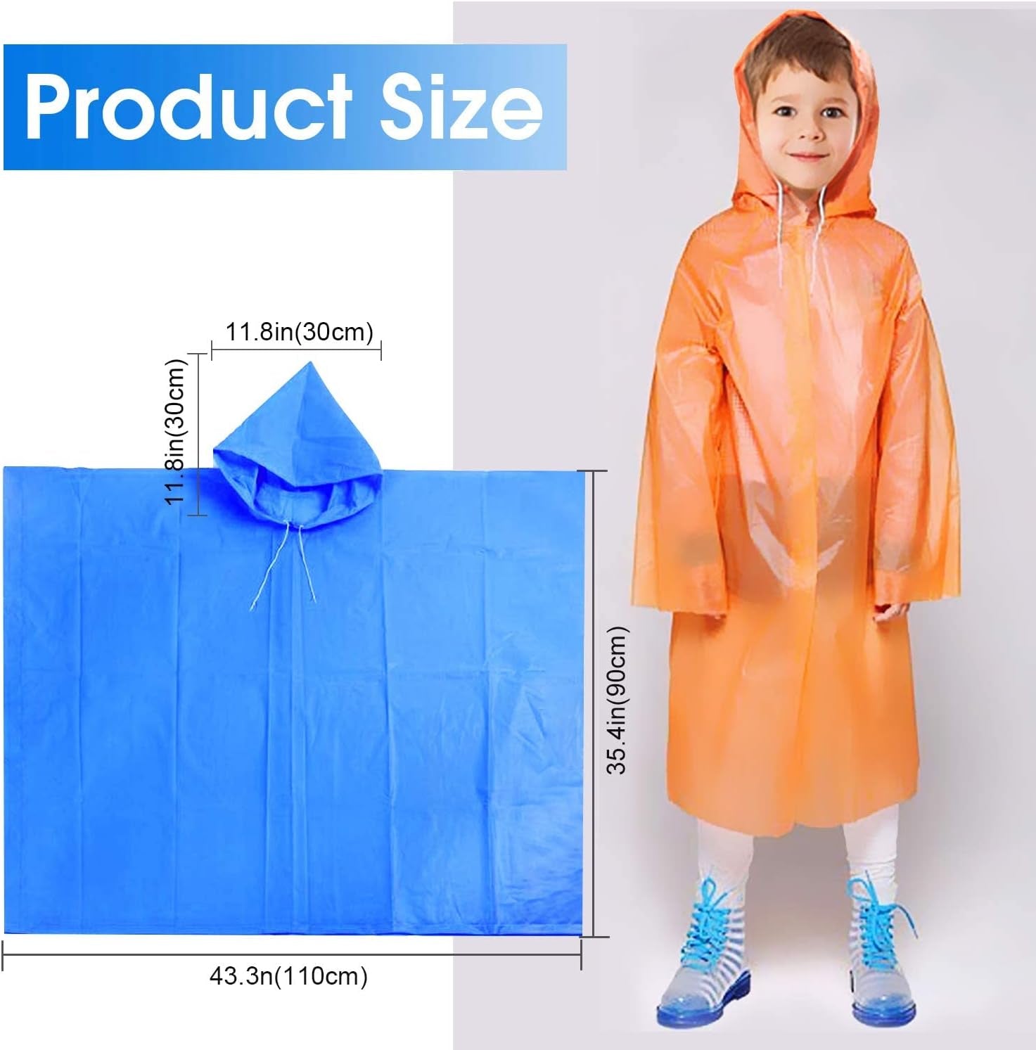Rain Poncho for Kids, 4 PCS Waterproof Rain Hooded Poncho, Lightweight Reusable Foldable Long Clear Raincoat for Children