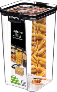 Ultra Tritan Airtight Pantry Storage Container | 1.3 Litre Square Food Storage Container | Stackable | with Locking Clips | Bpa-Free | Clear with Black Accents