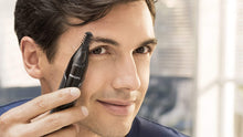 Load image into Gallery viewer, Series 3000 Ear, Eyebrow &amp; Nose Trimmer with 2 Eyebrow Combs &amp; Pouch, Showerproof and Fully Washable, Black &amp; Grey, NT3650/16
