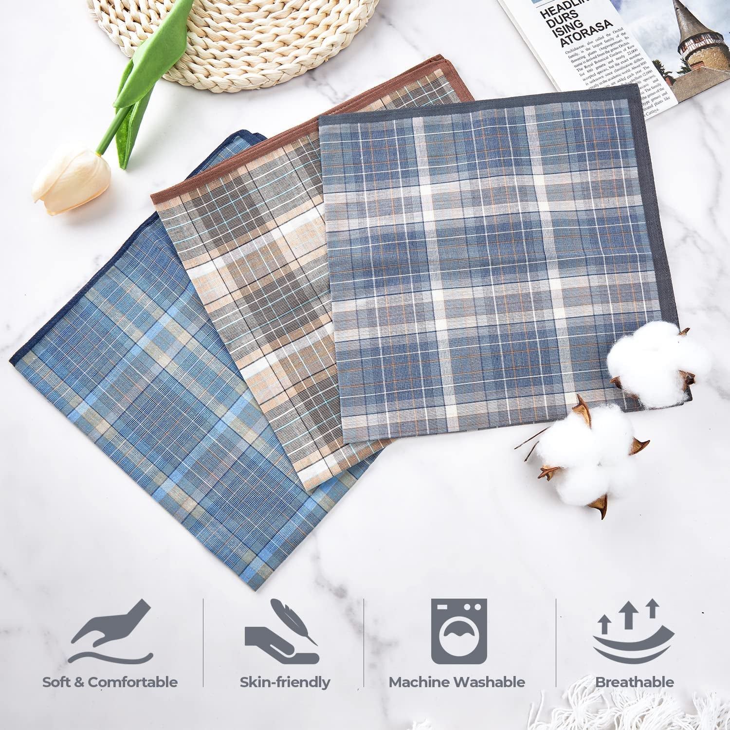 Men'S Handkerchiefs, 100% Pure Cotton Handkerchiefs Pocket Square Hankies, Great Gifts for Men Father