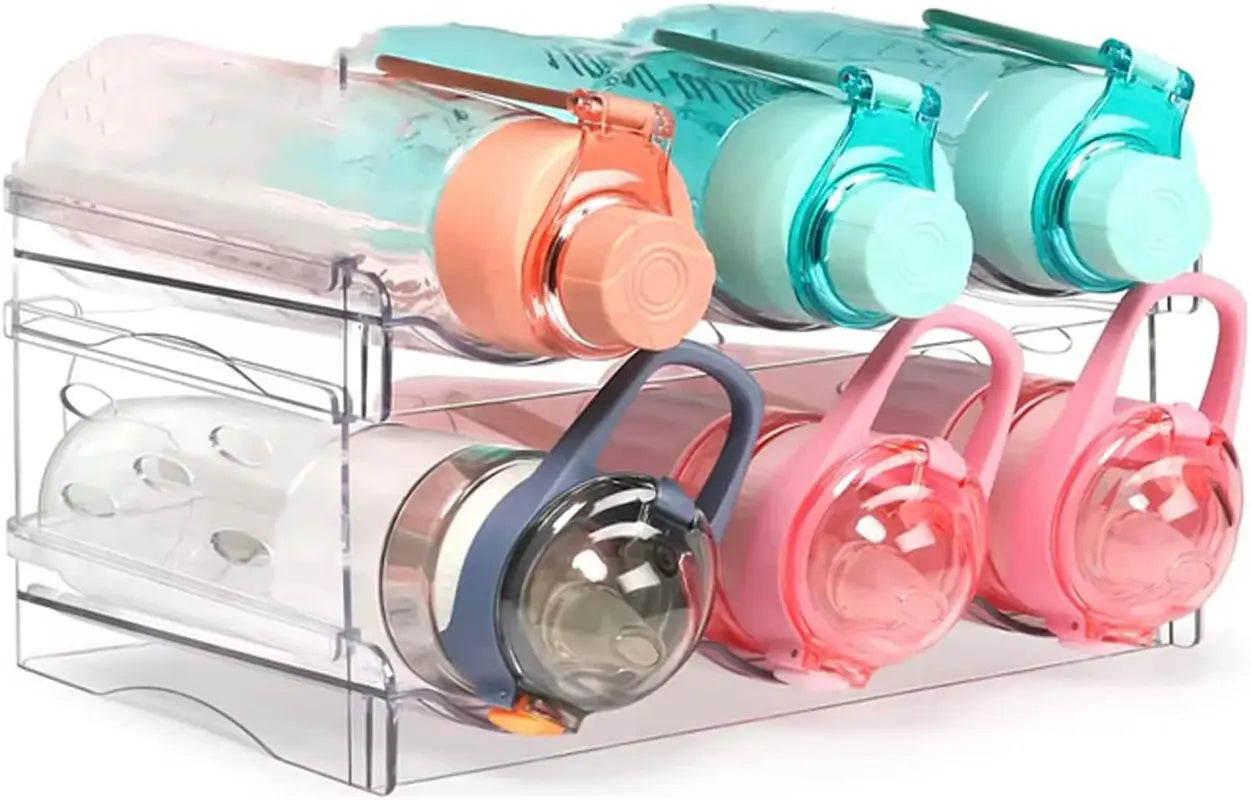 Water Bottle Organizer for Cabinet, 2 Pack Stackable Kitchen Pantry Organization and Storage Shelf, Plastic Water Bottle Holder for Fridge Kitchen Cabinet Organizer and Storage (Clear - 2)