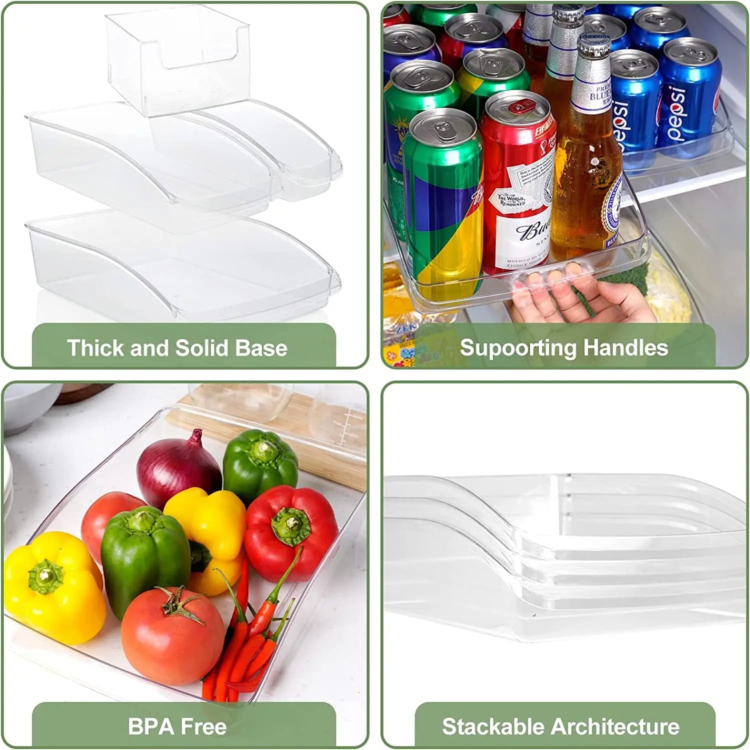 Refrigerator Organizer Bins, 12 Clear Plastic Fridge Storage Containers for Freezer Kitchen Countertops Pantry Organization, BPA Free