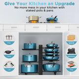 Pot Rack Organizers,8 Tier Pots and Pans Organizer,Adjustable Pot Rack & Pan Rack for Kitchen Counter and Cabinet,With 3 DIY Methods (Black)