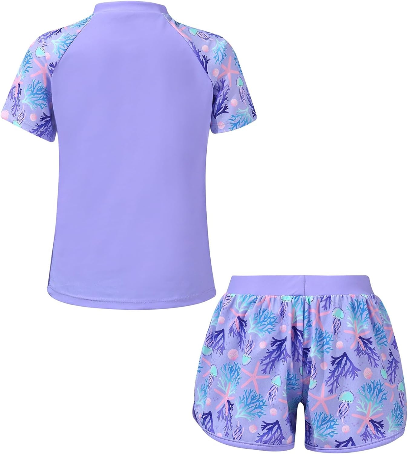 Kids Girls Swimsuit Sleeve Rash Guard Shirt with Short Surfing Suit Wetsuit Swimwear