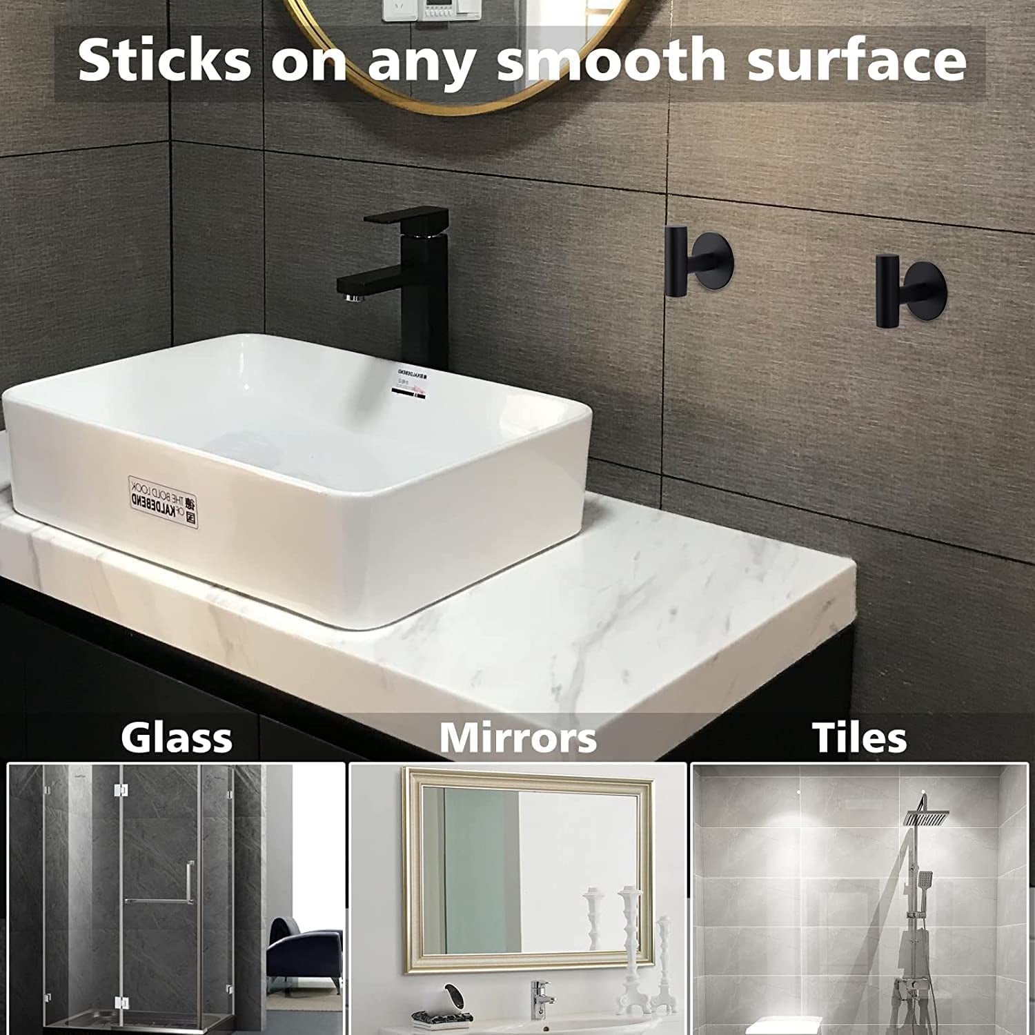 Adhesive Towel Bar,Bath Towel Bars/15.7-Inch Bathroom Towel Hanger Kitchen Storage Organizer SUS304 Stainless Steel Wall Mount (Black 5-Piece Set)