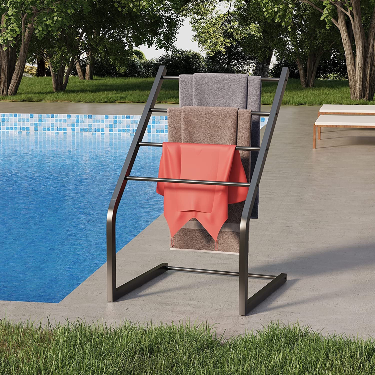 Towel Racks for Bathroom, Free Standing Towel Rack, 4 Tier Metal Towel Bar Stand for Bathroom, Blanket Ladder Holder, Drying and Display Rack for Oversized Bath Towel, Pool Towel Racks Outdoor