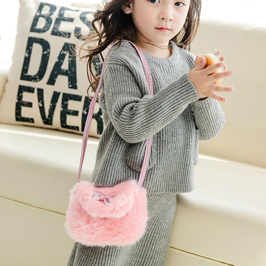Kids Girls Toddlers Hairy Mini Shoulder Bags Messenger Bags Small Purse Cross Body Handbag for 1-5 Yrs