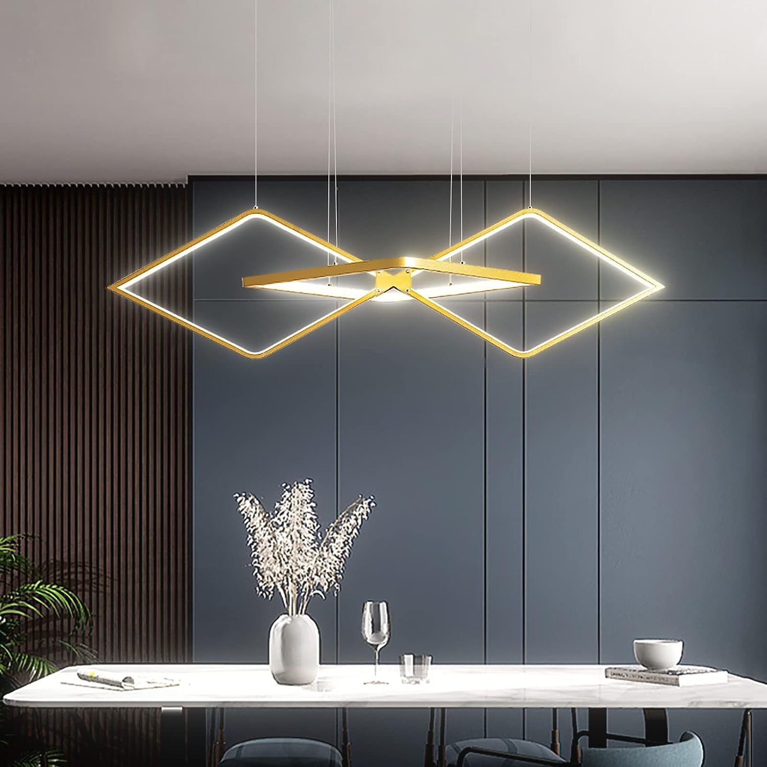 Modern LED Pendant Chandelier Lighting with Remote Control and Smart Lamp App, for Kitchen Island, Restaurant or Office (Golden)