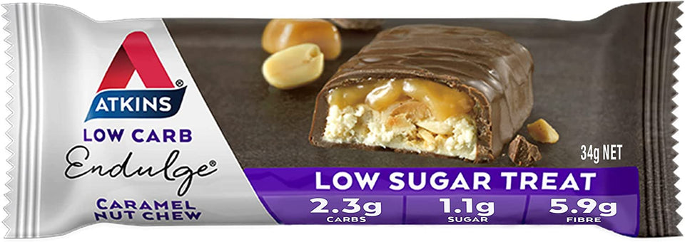 Endulge Caramel Nut Chew Bars | Keto Friendly Bars | 5 X 34G Low Carb Caramel Chocolate Bars | Low Carb, Low Sugar, High Fibre | 5 Bar Pack